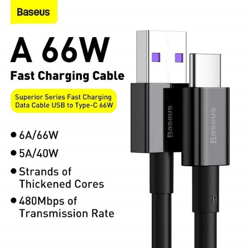 Fast Charging Data Cable Usb To Type-C 66w 2m Black