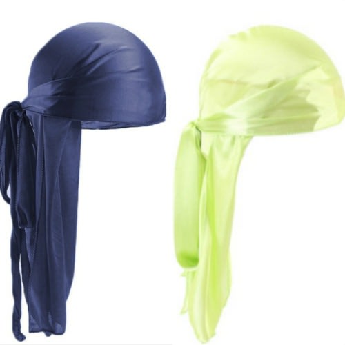 2 In 1 Silky Durags(Navy blue & Lime green)