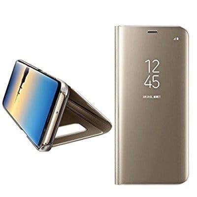 Clear View Case For Samsung Galaxy A51- Gold + Screen Guard