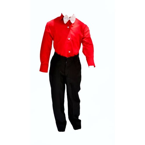 Boys Set, Red Shirt, Black Trouser And White Bow Tie