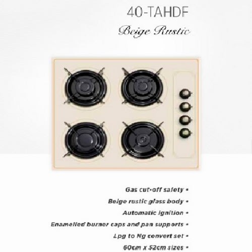 Premium Built In 4Burners Glass Gas Cooker - Rustic Biege