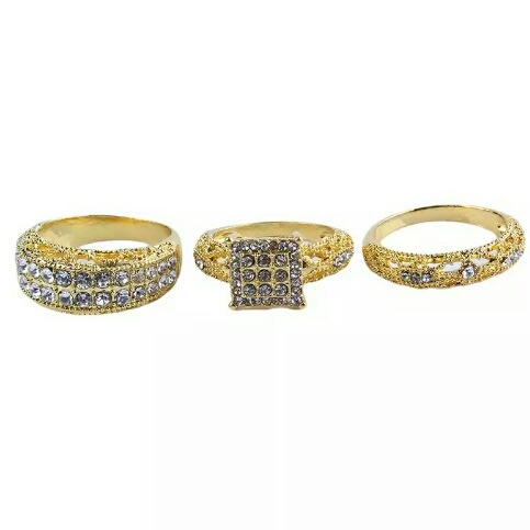 3 Piece Bridal Set Wedding And Engagement Rings - Silver And Gold