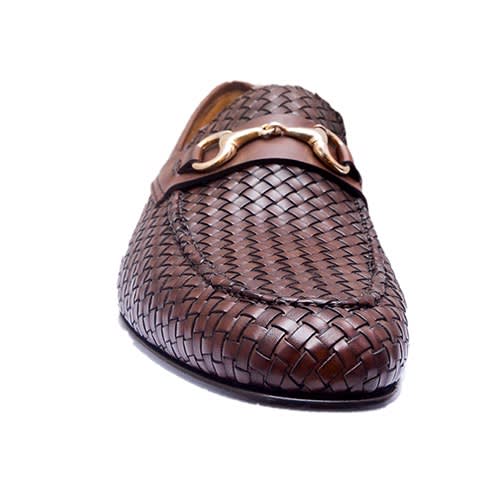 Brown Hand Weaved Shoe With Gold Accessory