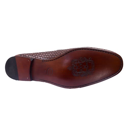 Brown Hand Weaved Shoe With Gold Accessory