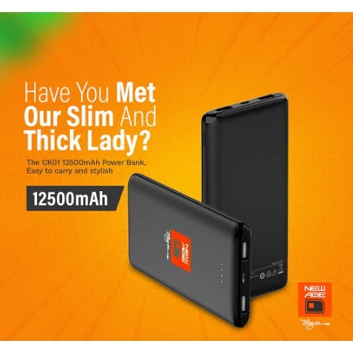 New Age 12500mah Slim Power Bank Dual Output 2.1a