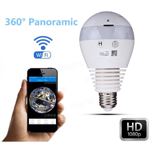 360° Panoramic Hidden Fish Eye Camera LED Light Bulb 1080P HD