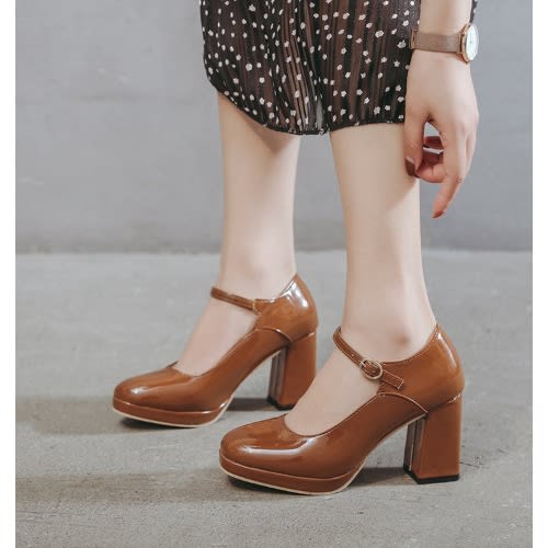 Block Platform Heels Cover Shoe- Brown