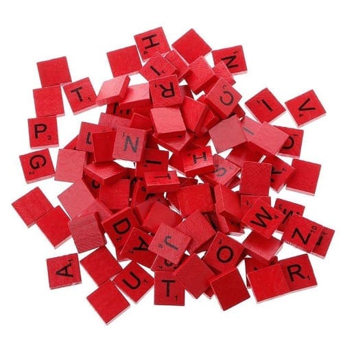 100 Pcs Wooden Craft Alphabets Scrabble Tiles - Red