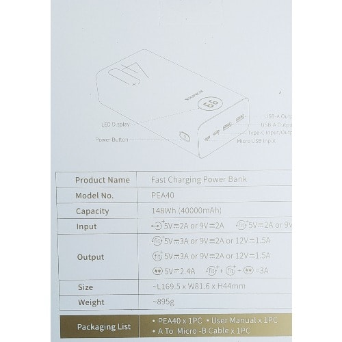 40000mah Digital Smart Powerbank - 18w - 2 Inputs