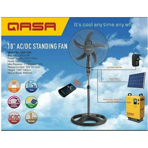 Qasa Ac/dc Standing Fan With Remote Control Qsf-18r - 18inches