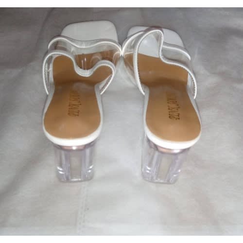 Ladies Transparent Leather With Crystals Heels Slippers