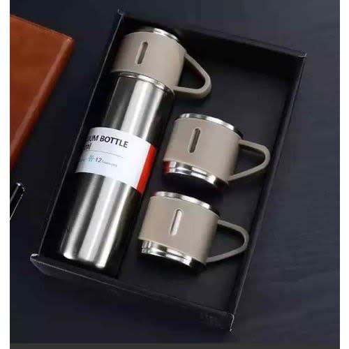 Vacuum Flask With 3 Cups - 500ml - silver