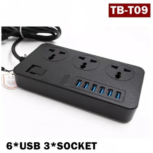 Tb-t09 6 Usb Port 3 Power Strips Plug 3000w Power Extension Socket 3.1a