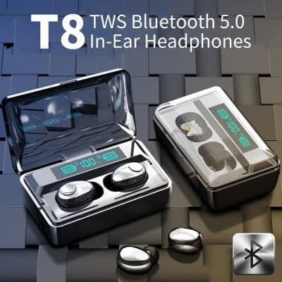 Bluetooth Earbuds With Digital LED Display+ Power Bank  -Black