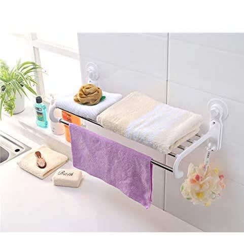 Towel Rack/hanger With Magic Suction Cup - 5 Crossbars & 2 Hooks- White