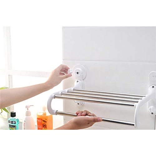Towel Rack/hanger With Magic Suction Cup - 5 Crossbars & 2 Hooks- White