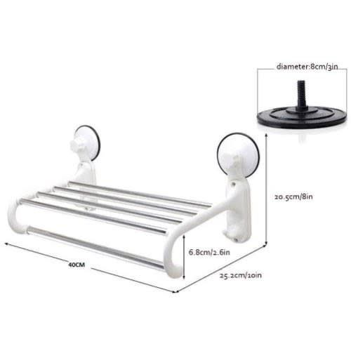 Towel Rack/hanger With Magic Suction Cup - 5 Crossbars & 2 Hooks- White