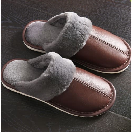 Plush Warm Leather Slipper