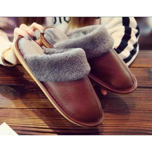 Plush Warm Leather Slipper