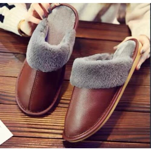 Plush Warm Leather Slipper