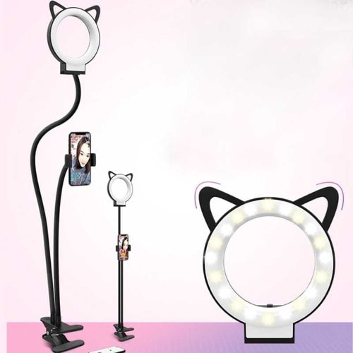 Cat Ear Professional Livestream 3 Light Mode Selfie Ring Light + Phone Holder Clip