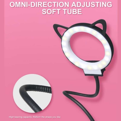 Cat Ear Professional Livestream 3 Light Mode Selfie Ring Light + Phone Holder Clip