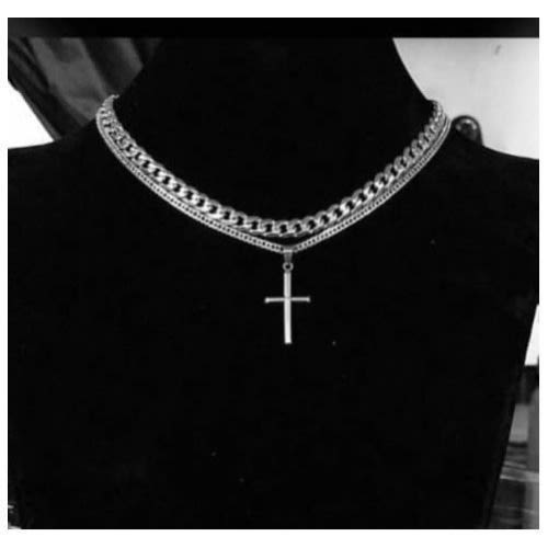 Cuban Link Chain With Cross Pendant - Silver