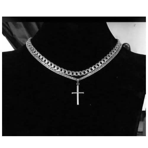 Cuban Link Chain With Cross Pendant - Silver
