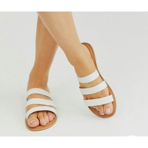 Female Leather Slide - White