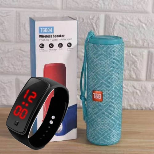 Portable Tg604 Bluetooth Wireless Speaker With Digital LED Wristwatch