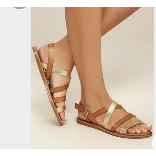Brown & Gold Female Leather Sandal