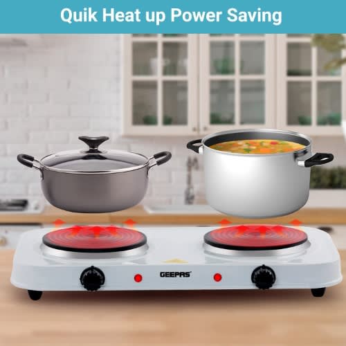 Double Hot Plate For Precise Table Top Cooking With Adjustable Thermostat - 2000W