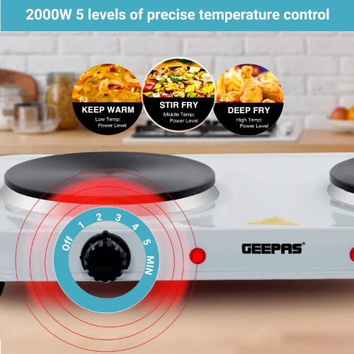 Double Hot Plate For Precise Table Top Cooking With Adjustable Thermostat - 2000W