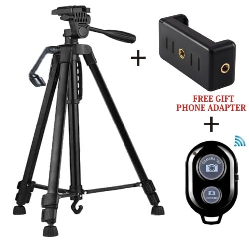 Aluminum Tripod With Free Phone Adapter And Bluetooth Shutter - Black