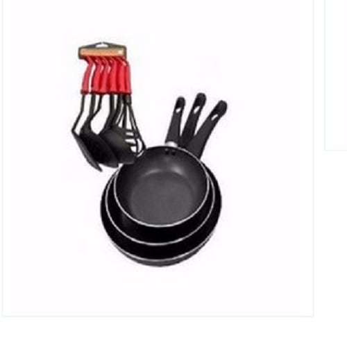 3-PC Non-Stick Fry Pan + 6-PC Non-Stick Spoon Set - Black & Red