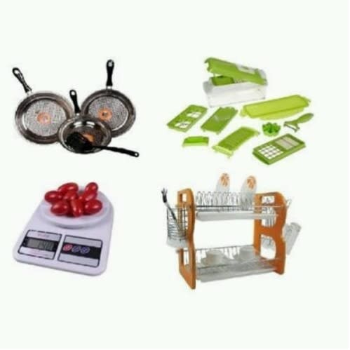 Frying Pans, Nicer Dicer, Kitchen Scale & Plate Rack