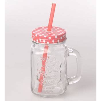 Mason Jar With Lid And Straw - Pink