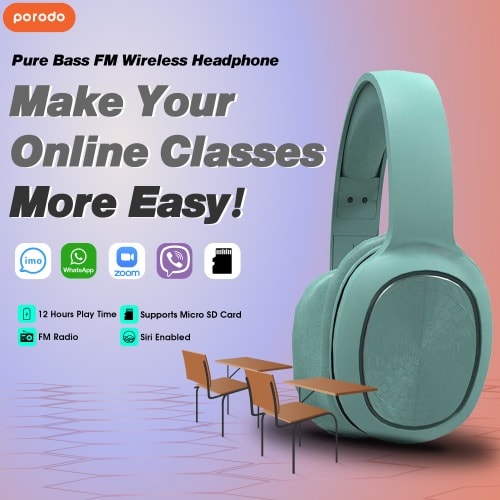 Porodo Bluetooth 5.0 Headphones, Noise Cancelling Soundtec Sound Pure Bass Fm Wireless Act
