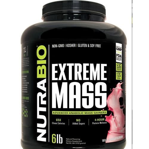Nutrabio Extreme Mass Weight Gainer - 6 Lbs Wild Strawberry - Advance Anabolic Mass Gainer