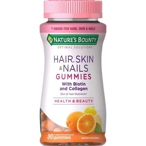 Nature’s Bounty Optimal Solutions Hair, Skin & Nails + Collagen Gummies, Citrus Flavor, 80 Gummies
