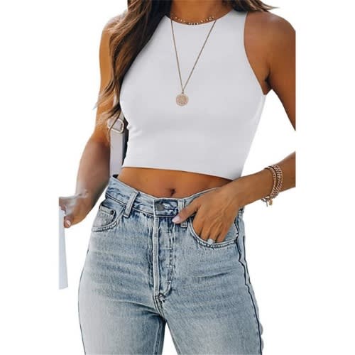 Sleeveless Crop Tank Top - White