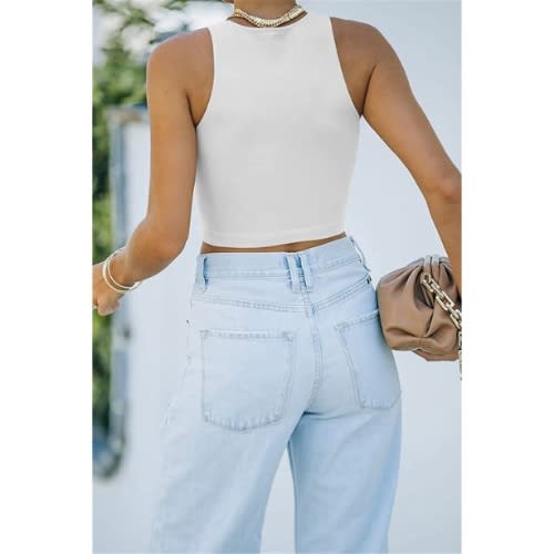 Sleeveless Crop Tank Top - White
