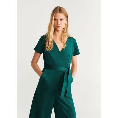 Belted Suede Jumpsuit- Green