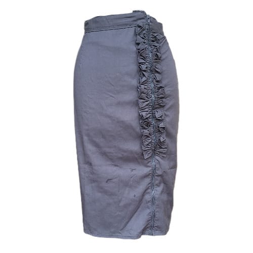 Ladies Straight Skirt With Ruffles - Grey