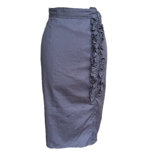 Ladies Straight Skirt With Ruffles - Grey