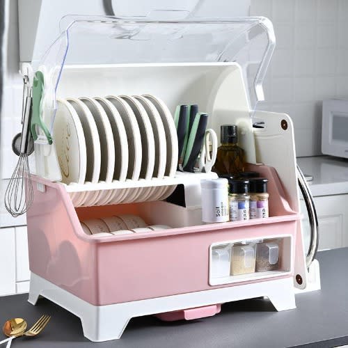 Enthralling Plate Rack And Cover With Space Storage
