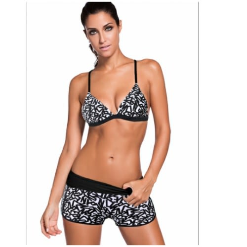 Trim Triangular Bikini And Boardshort Swimsuit - Black