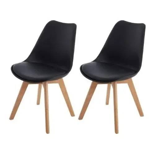 Eames Inspired Leather Padded Plastic Chair - Black - Set Of 2
