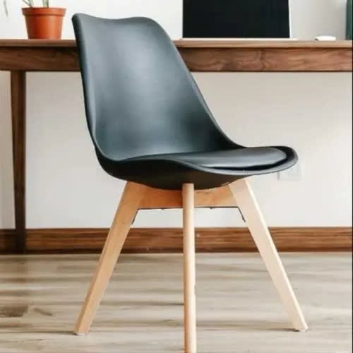 Eames Inspired Leather Padded Plastic Chair - Black - Set Of 2