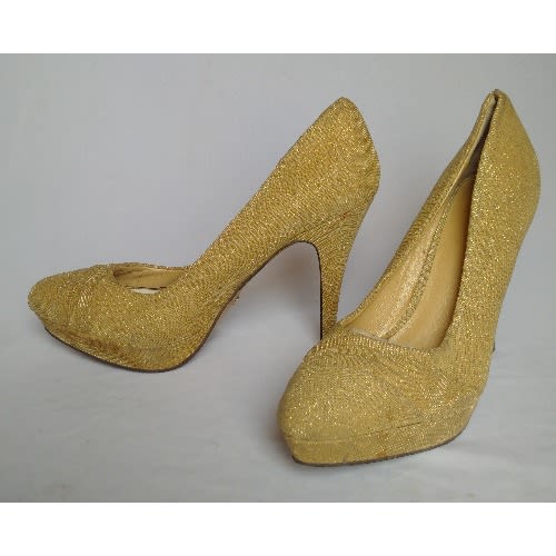 Women's Bedazzled Heels Shoes -Gold